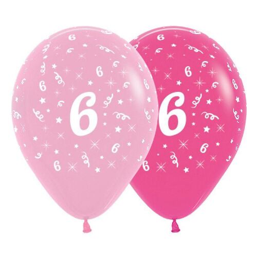  30cm Age 6 Fashion Pink Assorted Latex Balloons 6 Pack