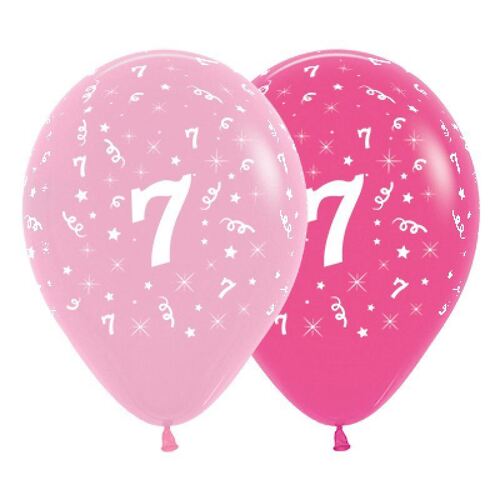  30cm Age 7 Fashion Pink Assorted Latex Balloons 6 Pack