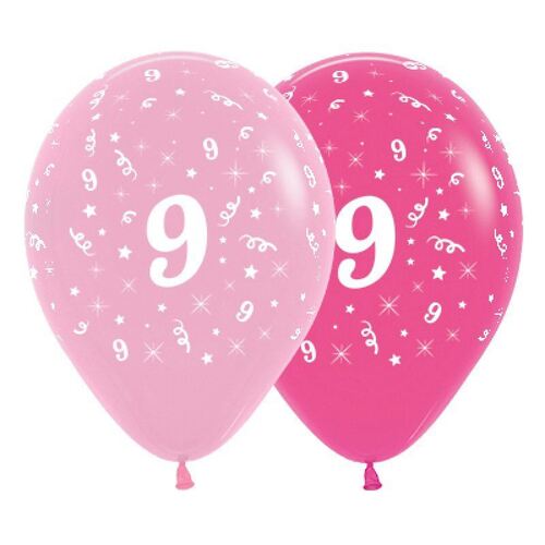  30cm Age 9 Fashion Pink Assorted Latex Balloons 6 Pack