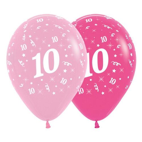  30cm Age 10 Fashion Pink Assorted Latex Balloons 6 Pack