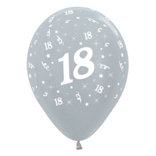  30cm Age 18 Satin Pearl Silver Latex Balloons 6 Pack