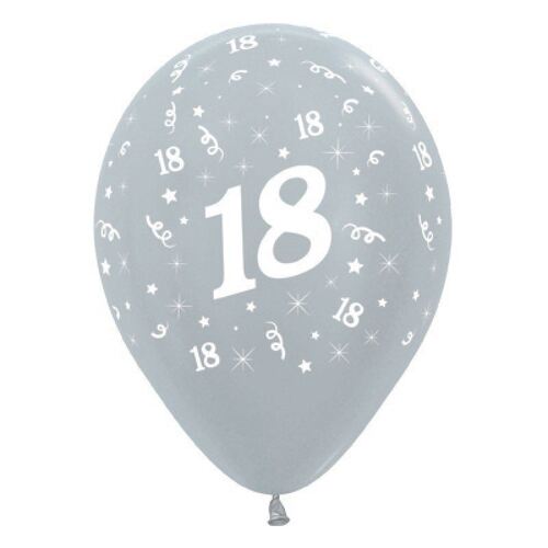  30cm Age 18 Satin Pearl Silver Latex Balloons 6 Pack