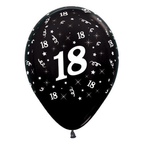  30cm Age 18 Metallic Black Latex Balloons 6 Pack