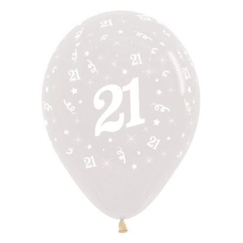  30cm Age 21 Crystal Clear Latex Balloons 6 Pack