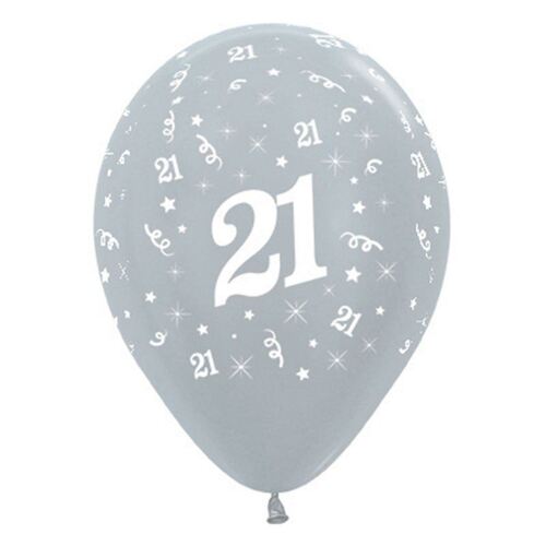  30cm Age 21 Satin Pearl Silver Latex Balloons 6 Pack