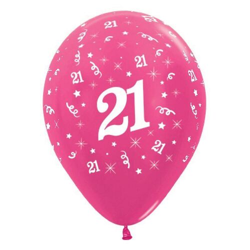  30cm Age 21 Metallic Fuchsia Latex Balloons 6 Pack