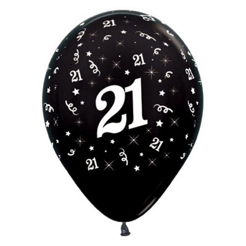  30cm Age 21 Metallic Black Latex Balloons 6 Pack