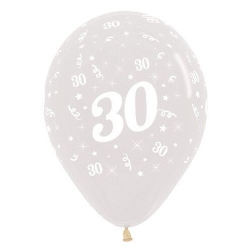  30cm Age 30 Crystal Clear Latex Balloons 6 Pack
