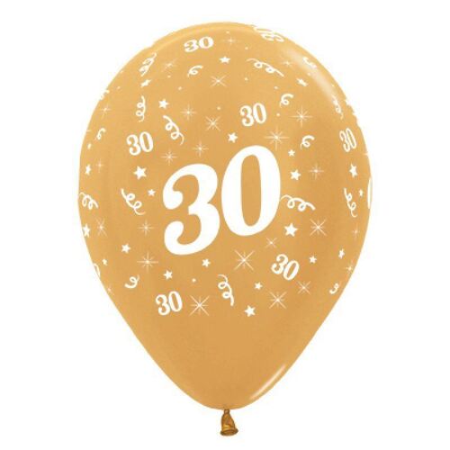  30cm Age 30 Metallic Gold Latex Balloons 6 Pack