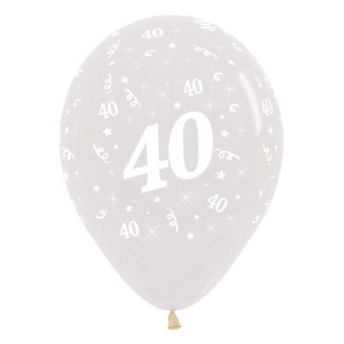  30cm Age 40 Crystal Clear  Latex Balloons 6 Pack