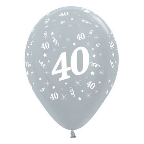  30cm Age 40 Satin Pearl Silver Latex Balloons 6 Pack