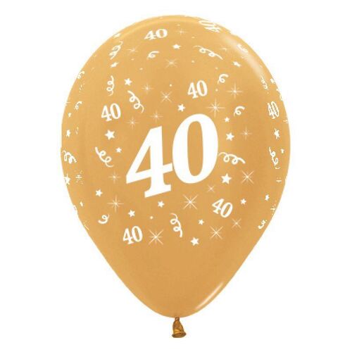  30cm Age 40 Metallic Gold Latex Balloons 6 Pack