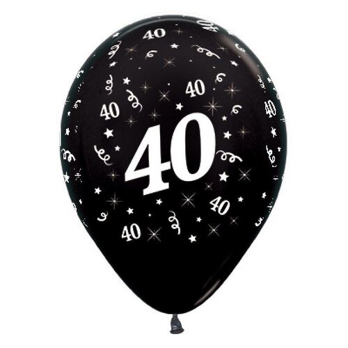  30cm Age 40 Metallic Black Latex Balloons 6 Pack