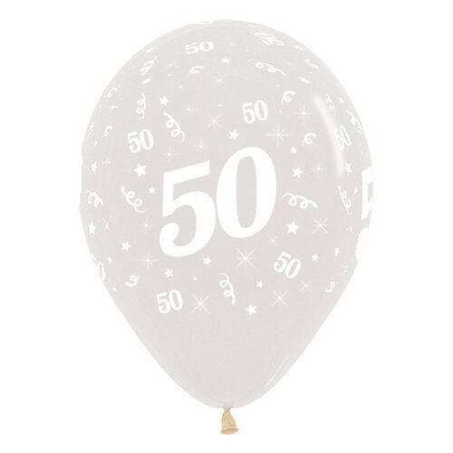  30cm Age 50 Crystal Clear Latex Balloons 6 Pack