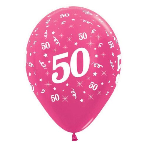  30cm Age 50 Metallic Fuchsia Latex Balloons 6 Pack