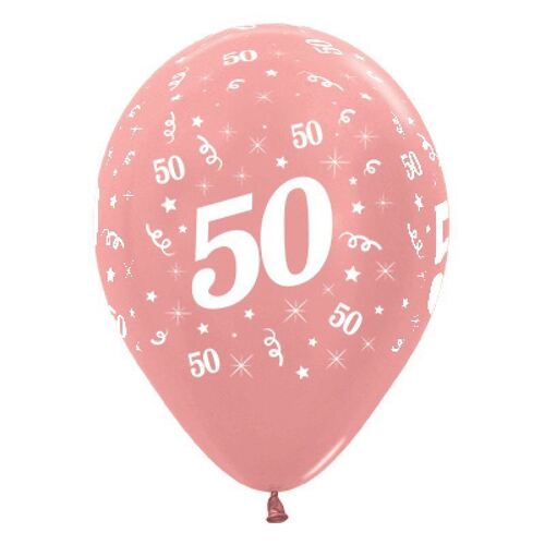  30cm Age 50 Metallic Rose Gold Latex Balloons 6 Pack