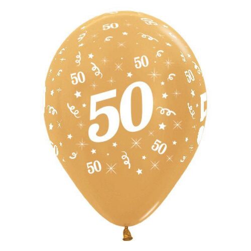  30cm Age 50 Metallic Gold Latex Balloons 6 Pack