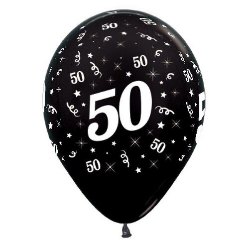  30cm Age 50 Metallic Black Latex Balloons 6 Pack