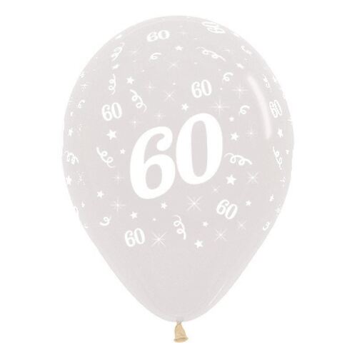  30cm Age 60 Crystal Clear Latex Balloons 6 Pack