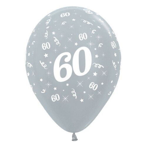  30cm Age 60 Satin Pearl Silver Latex Balloons 6 Pack