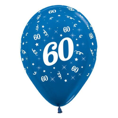  30cm Age 60 Metallic Blue Latex Balloons 6 Pack