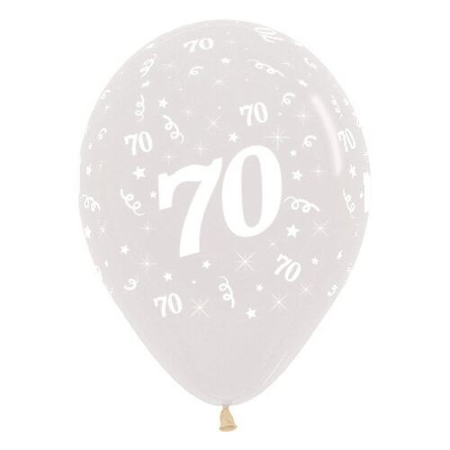  30cm Age 70 Crystal Clear Latex Balloons 6 Pack