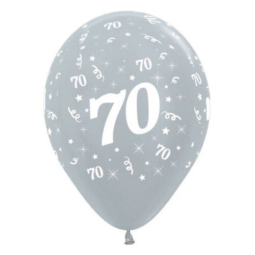  30cm Age 70 Satin Pearl Silver Latex Balloons 6 Pack