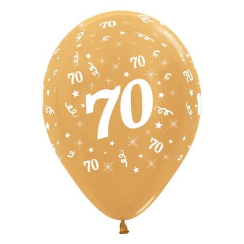  30cm Age 70 Metallic Gold Latex Balloons 6 Pack
