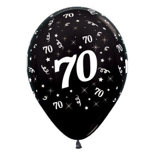  30cm Age 70 Metallic Black Latex Balloons 6 Pack