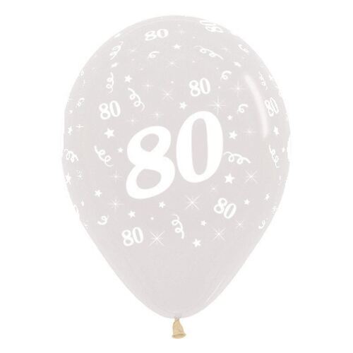  30cm Age 80 Crystal Clear Latex Balloons 6 Pack
