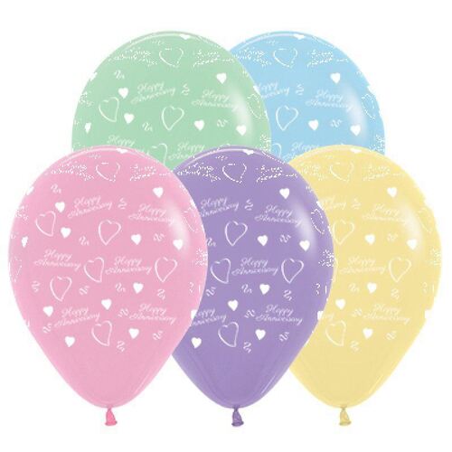 30cm Anniversary Pastel Assorted Latex Balloons 25 Pack