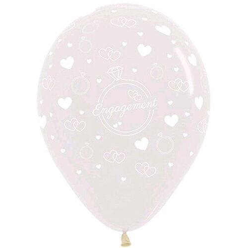 30cm Engagement Diamond Rings & Hearts Crystal Clear Latex Balloons 6 Pack