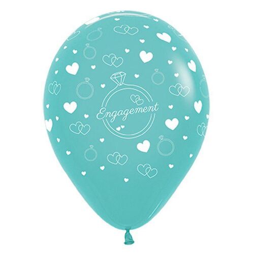 30cm Engagement Diamond Rings & Hearts Fashion Aquamarine Green Latex Balloons 6 Pack