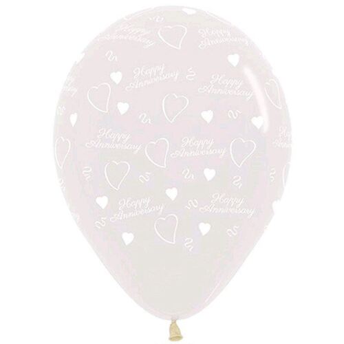 30cm Anniversary Crystal Clear Latex Balloons 6 Pack