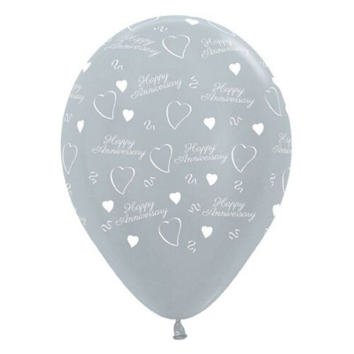 30cm Anniversary Satin Pearl Silver Latex Balloons 6 Pack