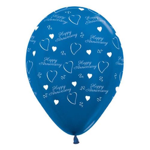 30cm Anniversary Metallic Blue Latex Balloons 6 Pack