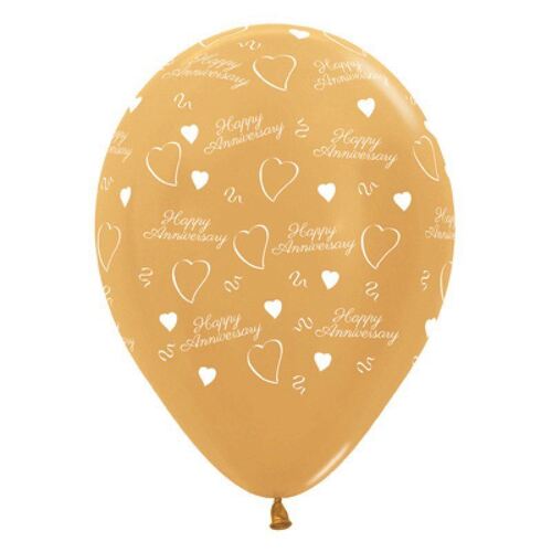 30cm Anniversary Metallic Gold Latex Balloons 6 Pack