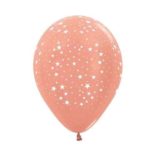 30cm Sempertex Small Stars on Metallic Rose Gold Latex Balloons 12 Pack