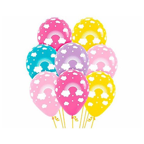 30cm Rainbow Design on Fashion White Latex Balloons12 Pack