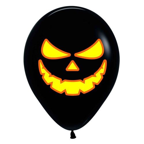 30cm Bright Pumpkin Scary Faces Fashion Black & Neon & Orange Ink Latex Balloons 12 Pack