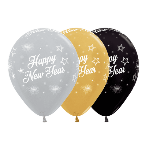 30cm Sempertex Happy New Year Stars Latex Balloons 12 Pack