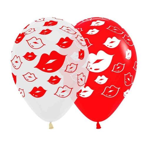 Kiss Me Kisses Red & White  30cm 12 Pack Balloons