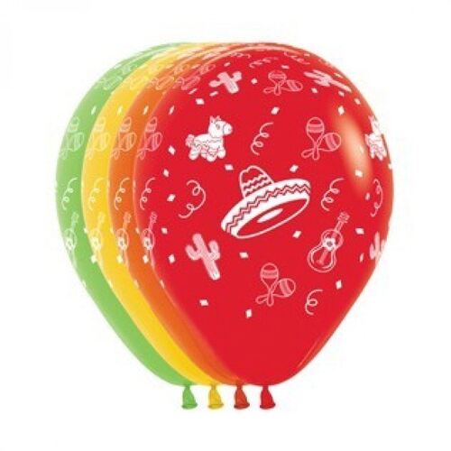 Mexican Fiesta Fashion Assorted  30cm 12 Pack Balloons