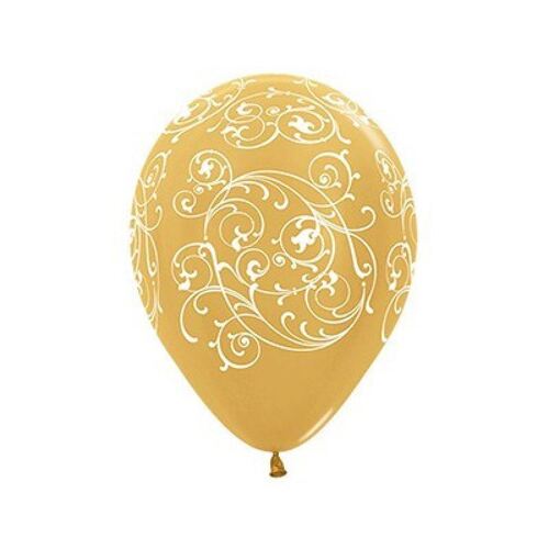 Filigree Metallic Gold  30cm 12 Pack Balloons