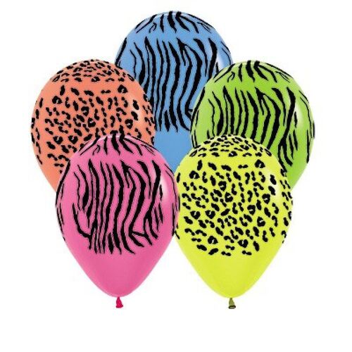 Jungle Safari Animal Print Neon 30cm 12 Pack Balloons