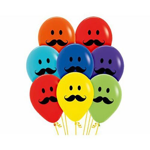 Smiley Moustache Faces  30cm 12 Pack Balloons