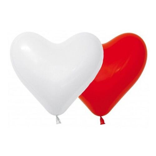 28cm Latex Hearts Fashion Red & White 12 Pack