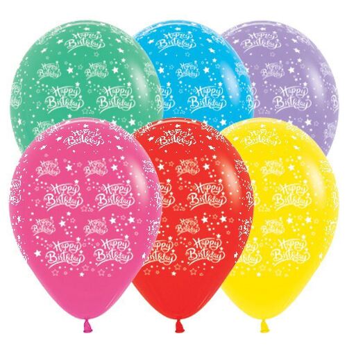 30cm Happy Birthday Stars Fashion Assorted Latex Balloons 25 Pack