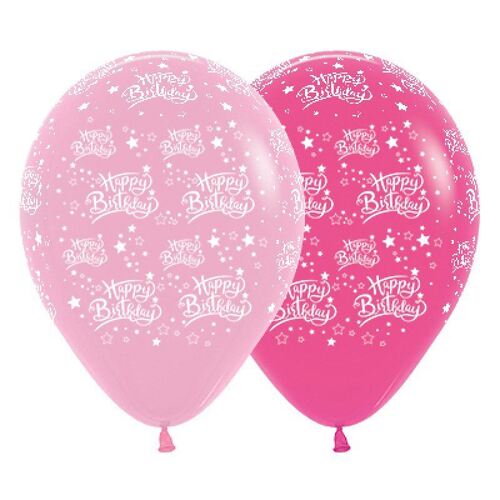 30cm Happy Birthday Stars Fashion Pink & Fuchsia Assorted Latex Balloons 25 Pack