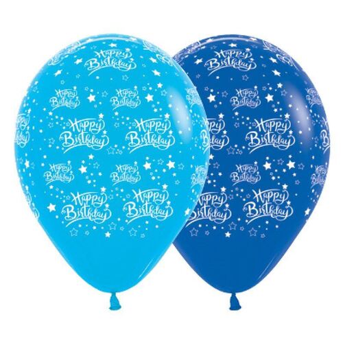 30cm Happy Birthday Stars Fashion Blue & Royal Blue Latex Balloons 25 Pack